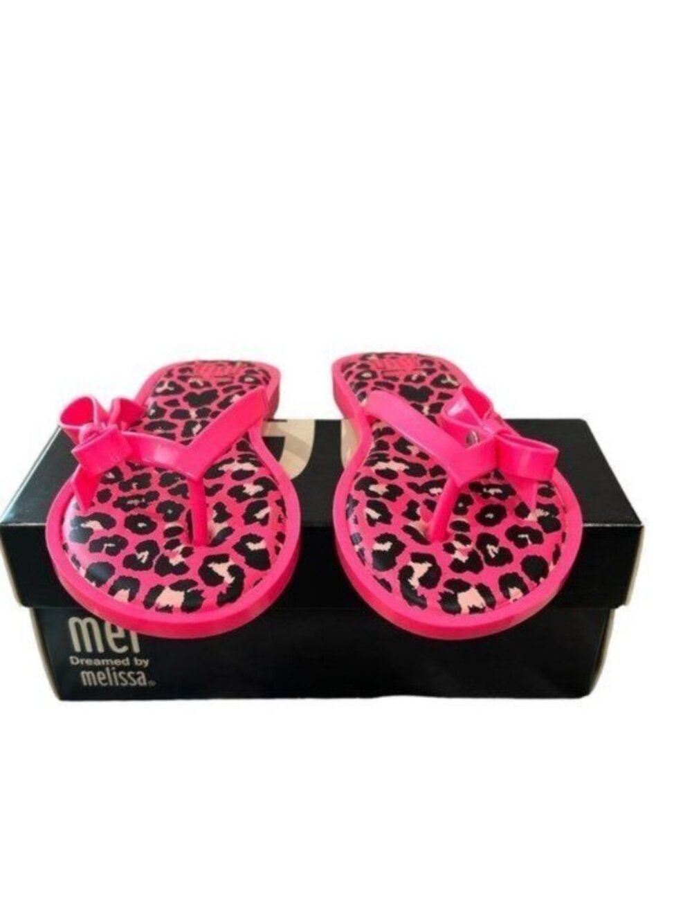 NWT Mel by Melissa Girls Neon Pink Leopard Flip Flops | Size 4